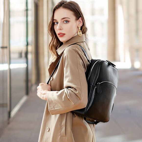 HESHE Black Pebble Leather Three Ways Bag Backpack Crossbody City Minimalist main image 10